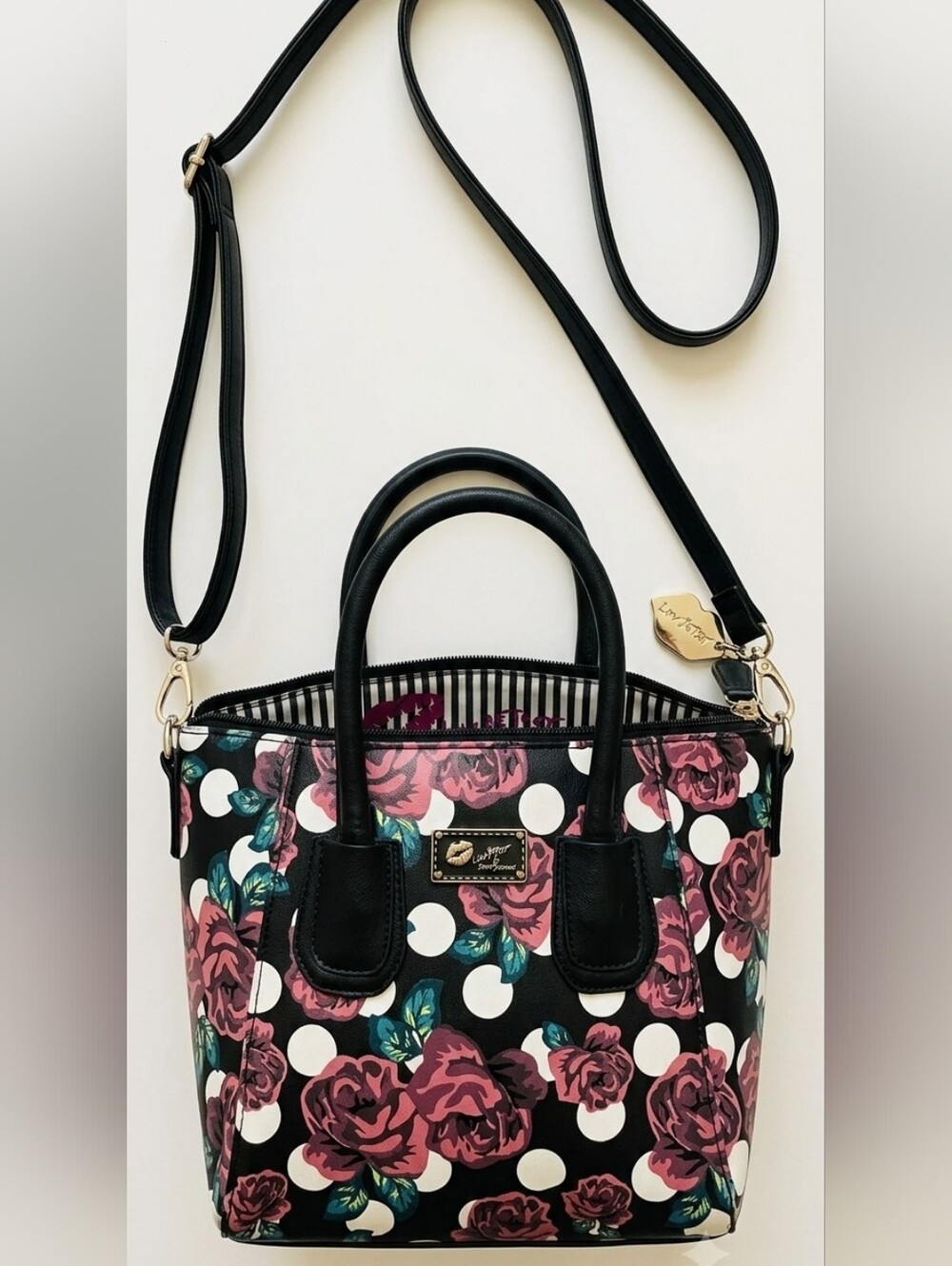 ​Luv Betsey by Betsey Johnson Floral Polka Dot Crossbody Satchel Purse Mini Tote
